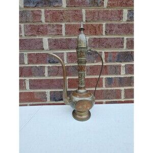 Ewer Middle Eastern Water Jar Pitcher Enamel Metal OOAK Hand Painted